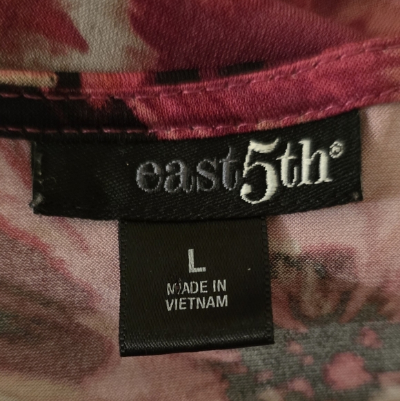 East 5th Floral Office Blouse Purple Pink Short Sleeve Size L - Picture 3 of 4